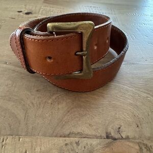 Vintage Next Tan Leather solid brass buckle made in England Belt